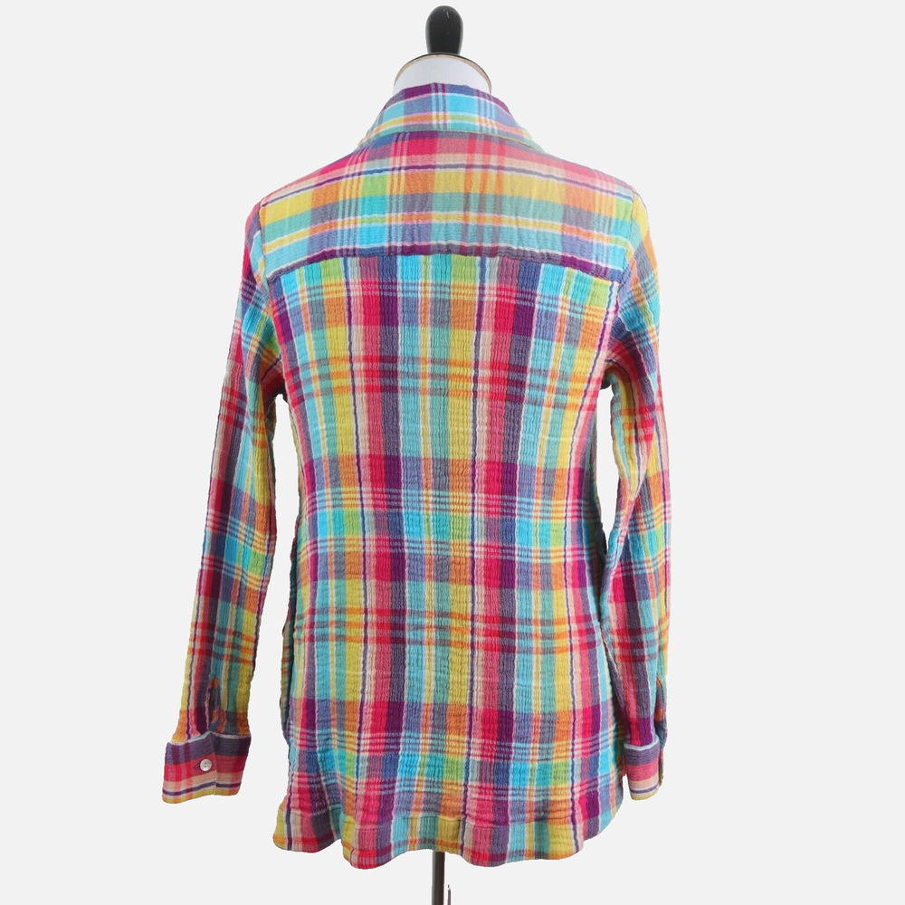 Soft Surroundings Size M Kona Shores Shirt Crinkle Plaid Multicolor - Picture 5 of 11